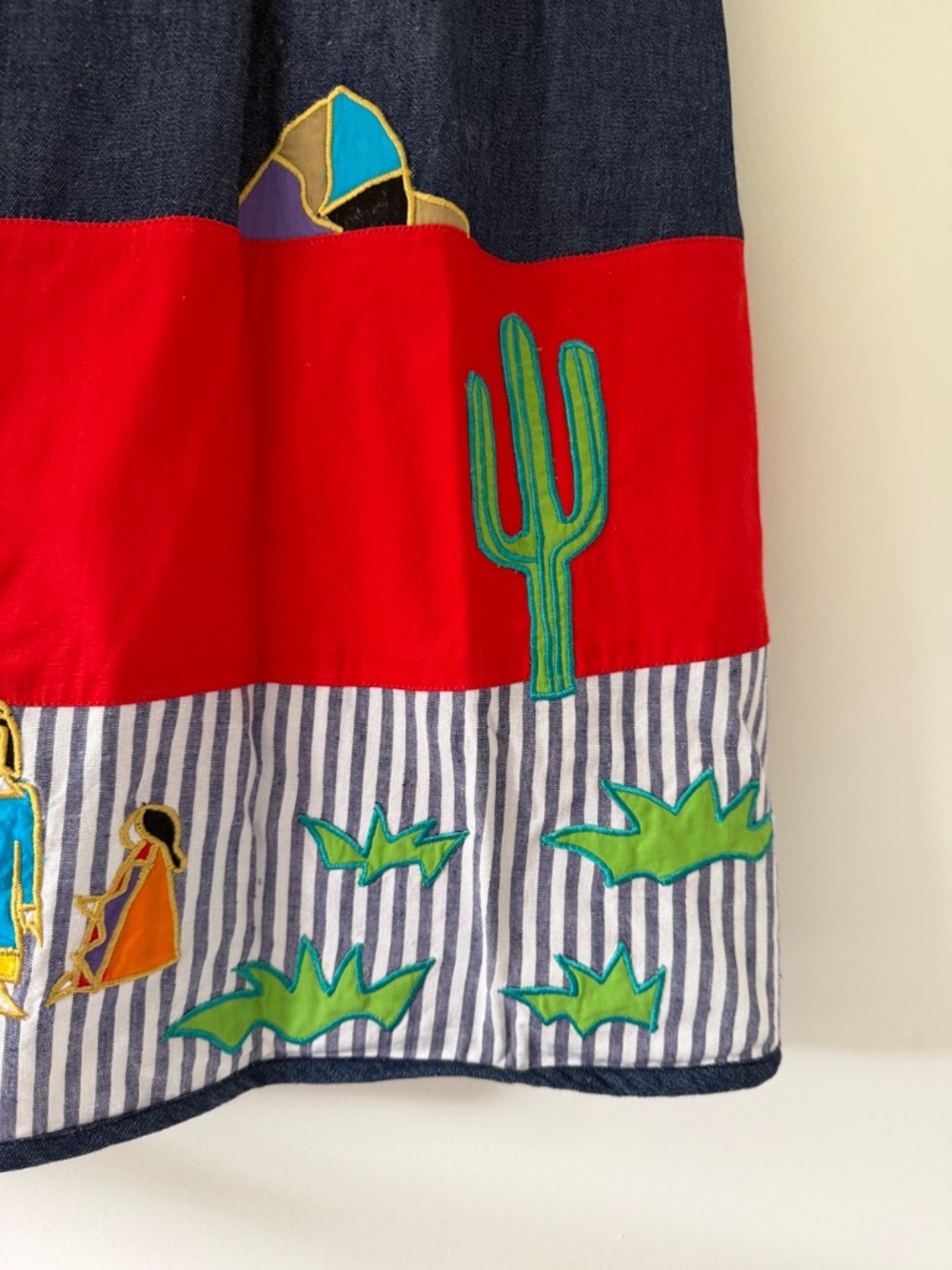 Vintage Southern Image Southwest Western Applique Denim Midi Skirt Artsy Novelty - Picture 5 of 8